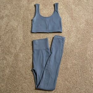 Blue workout set.  Crop top and leggings.